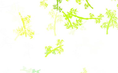 Açık yeşil, sarı vektör karalama arkaplanı ve dalları. Yapraklı soyut illüstrasyon, karalama tarzı dallar. İş tasarımınız için yepyeni bir tarz.