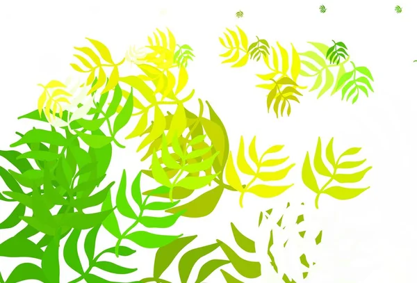 Fond Vert Clair Vecteur Jaune Doodle Avec Des Feuilles Design — Image vectorielle