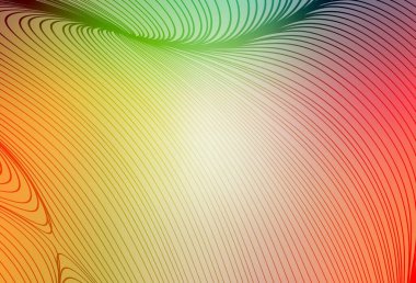 Açık yeşil, eğri çizgileri olan kırmızı vektör deseni. Eğilimli soyut bir çizim. Cep telefonu ekranları için arkaplan.