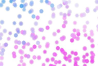 Açık Pembe, Xmas kar taneli Mavi vektör arka planı. Karla kaplanmış bulanık dekoratif tasarım. Bu kalıp yeni yıl broşürleri için kullanılabilir.