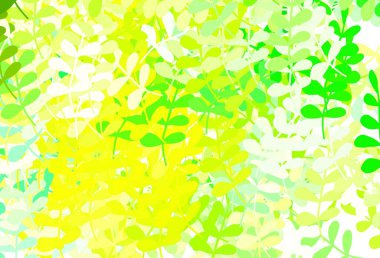 Açık yeşil, sarı vektör, yapraklı zarif duvar kağıdı. Hint tarzı yapraklı bulanık dekoratif tasarım. Duvar kağıtları, boyama kitapları için desen.