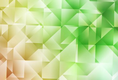 Açık yeşil, kırmızı vektör parlayan üçgen düzen. Origami tarzında gradyan ile geometrik çizim. Dizaynınız için üçgen desen.