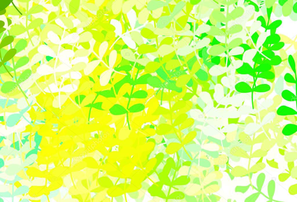 Light Green, Yellow vector elegant wallpaper with leaves. Blurred decorative design in Indian style with leaves. Pattern for wallpapers, coloring books.