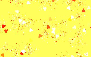 Açık Kırmızı, Memphis şekilli sarı vektör arkaplan. Modern tarzda değişen renkli kaotik formlar. Web siteniz için basit tasarım.