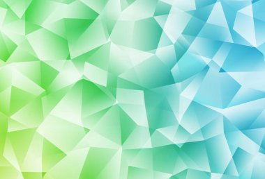Açık mavi, yeşil vektör parlayan üçgen düzen. Origami tarzında gradyan ile geometrik çizim. İş tasarımınız için yepyeni bir tarz.