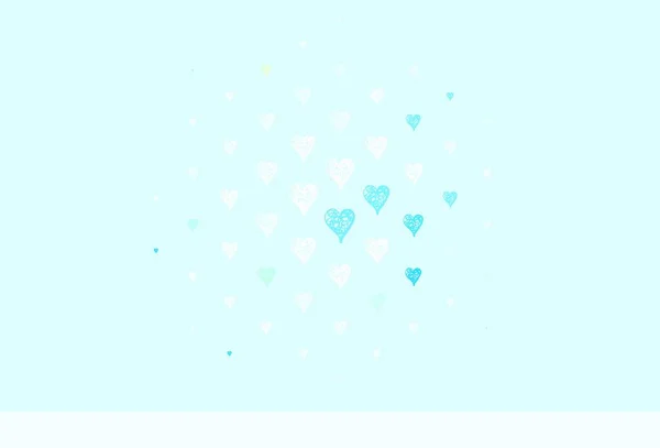 Ljusblå Gul Vektor Mönster Med Färgglada Hjärtan Glänsande Illustration Med — Stock vektor