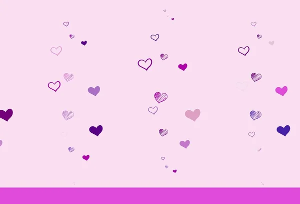 Luz Púrpura Plantilla Vectorial Rosa Con Corazones Garabato Ilustración Brillante — Vector de stock