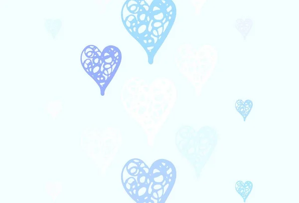 淡淡的粉红 蓝色的矢量图案与五彩斑斓的心 装饰设计 心形简洁 狂欢节的模式 节庆浪漫传单 — 图库矢量图片