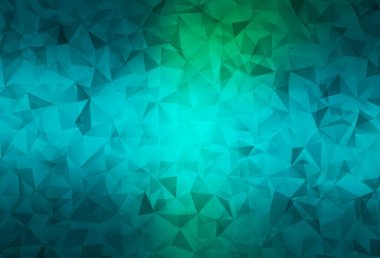 Açık mavi, yeşil vektör üçgen arkaplan. Üçgenlerden oluşan parlayan çokgen çizimler. Web siteniz için yeni bir doku.