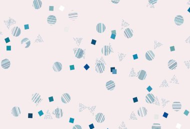 Dairesel çokgen biçimli hafif BLUE vektör arkaplanı. Soyut tarzda dekoratif tasarım, çizgiler, noktalar, küplerle. Reklamlar için desen.