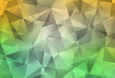 Açık yeşil, sarı vektör parlayan üçgen düzen. Çokgen şekilli bir örnek. Cep telefonunun arka planının şablonu.