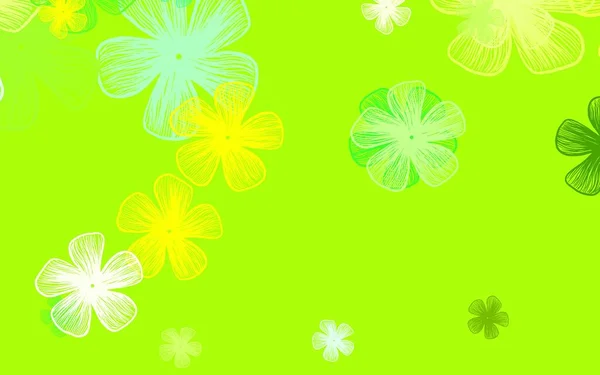 Світло Зелений Жовтий Векторний Шаблон Каракулі Квітами Абстрактна Ілюстрація Квітами — стоковий вектор