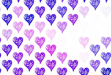 Açık Mor, Pembe vektör arkaplan ve parlak kalpler. Soyut illüstrasyonda güzel kutlama tarzı kalpler. Sevgililer Günü kartpostalları için şablon.