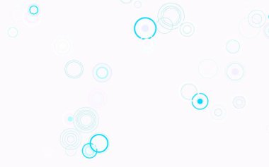 Açık pembe, köpüklü mavi vektör arkaplan. Parlak renkli soyut çemberlerin olduğu bir resim. Reklamlar, broşürler için desen.