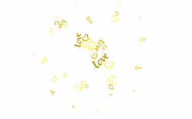 Açık yeşil, parlak kalpleri olan sarı vektör arkaplan. Kalpli basit bir dekoratif tasarım. Evlilik hediyeleri için örnek, tebrikler..