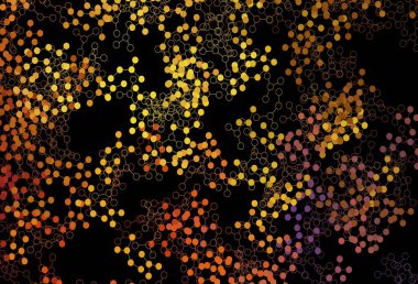 Koyu pembe, sarı vektör arkaplan ve yapay zeka verileri. Yapay zeka bağlantılarıyla basit bir şekilde renkli tasarım. Siber yeniliklerin tasviri için tasarım.