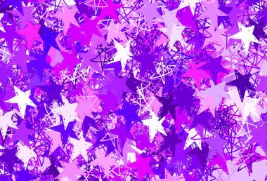 Açık Mor, güzel yıldızlı pembe vektör dokusu. Renkli yıldızlı soyut çizimler. Astronomi web siteleri için desen.