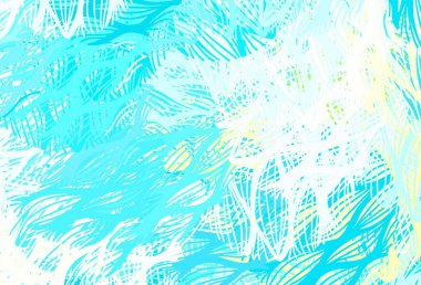 Açık mavi, kıvrımlı çizgileri olan sarı vektör dokusu. Soyut tarzda gradyan çizgilerle akıllı illüstrasyon. Broşürler, broşürler için doku.