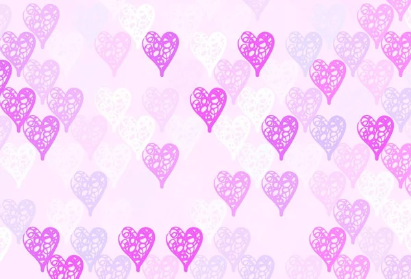 Světle Fialové Růžové Vektorové Pozadí Zářícími Srdci Dekorativní Design Srdcem — Stockový vektor