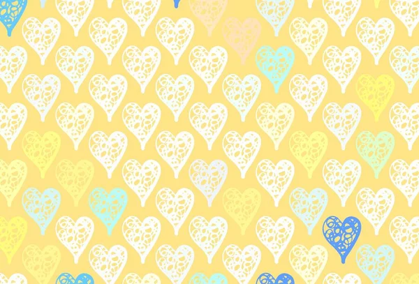 Светло Голубой Желтый Векторный Фон Сердцами Красивые Абстрактные Сердца Красочном — стоковый вектор