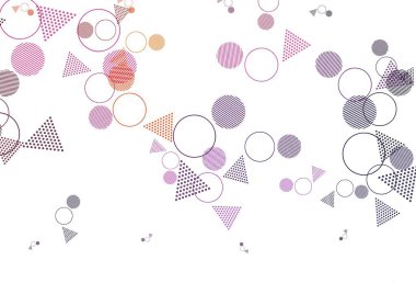 Açık Pembe, dairesel üçgen şekilli kırmızı vektör dokusu. Çemberler ve üçgenlerle soyut gradyan çizimi. Reklamlar için desen.