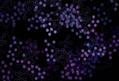 Koyu mor, pembe vektör arkaplan ve yapay zeka formları. Renkli yapay zeka yapısı, eğimli çizgiler ve noktalar. Poster ve teknoloji sembolü.