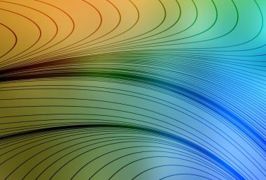 Açık mavi, kıvrımlı çizgileri olan sarı vektör arkaplan. Alnında çizgiler olan soyut bir çizim. Broşürler, broşürler için doku.