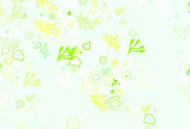 Açık yeşil, Memphis şekilli sarı vektör arkaplan. Soyut tarzda rengarenk gradyan şekilleri olan bir resim. Bir cep telefonu için arka plan.