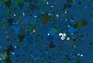 Açık mavi, Memphis şekilli yeşil vektör arkaplan. Modern tarzda değişen renkli kaotik formlar. İşiniz için en iyi akıllı tasarım.