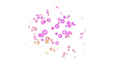 Açık pembe, daire şekilli sarı vektör düzeni. Renkli su damlaları olan modern soyut çizimler. Reklamlar, broşürler için desen.