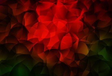 Koyu yeşil, kırmızı vektör eğimli üçgen dokusu. Üçgenli parlak renkli çizimler. Cep telefonunun arka planının şablonu.