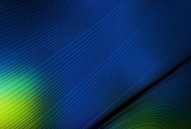 Koyu mavi, kıvrımlı çizgileri olan yeşil vektör arkaplan. Basit çizgilerle renkli gradyan çizimi. Marka kitabı için şık bir desen.