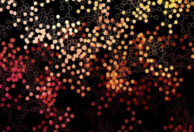 Koyu kırmızı, sarı vektör arkaplan ve yapay zeka verileri. Yapay zekanın bağlantı ve noktalarıyla soyut illüstrasyon. Poster ve teknoloji sembolü.