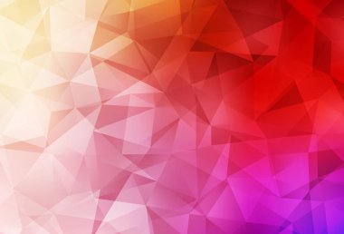 Açık kırmızı, sarı vektör eğimli üçgen desen. Çokgen tarzda tamamen yeni bir renk çizimi. Dizaynınız için üçgen desen.