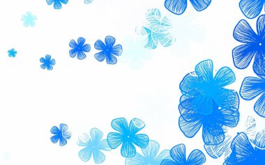 Çiçeklerle birlikte açık mavi vektör doğal sanat çalışması. Origami tarzında çiçeklerin karalama çizimi. Çocuk kitapları için renkli desen.