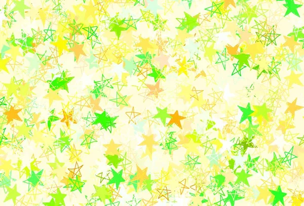 Verde Claro Fundo Vetorial Amarelo Com Estrelas Pequenas Grandes Glitter — Vetor de Stock