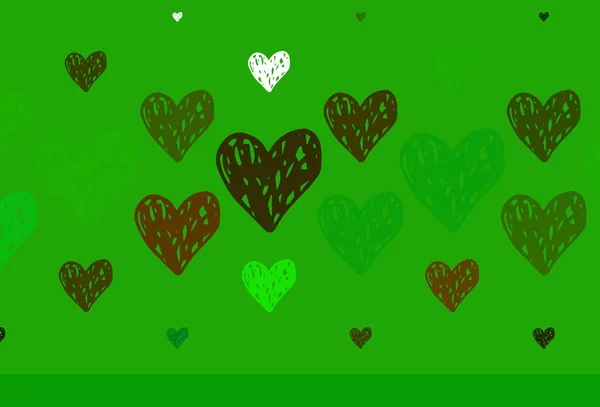 Светло Зеленый Желтый Векторный Фон Сердцами Красивые Абстрактные Сердца Красочном — стоковый вектор