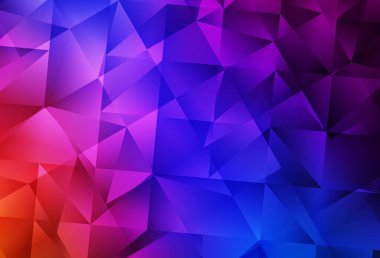 Açık mavi, kırmızı vektör çokgen çizimi. Üçgenli parlak renkli çizimler. Dizaynınız için üçgen desen.