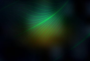 Koyu mavi, eğri çizgileri olan yeşil vektör arkaplan. Basit çizgilerle renkli gradyan çizimi. İş tasarımınız için şablon.