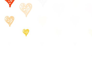 Açık Kırmızı, karalama kalpli sarı vektör şablonu. Kalpli basit bir dekoratif tasarım. Yıldönümü için bir iş ilanı tasarlamak.