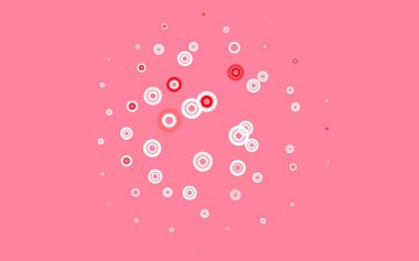 Lekeli açık kırmızı vektör arka planı. Parlak renkli soyut çemberlerin olduğu bir resim. Duvar kağıtlarının dokusu için desen.