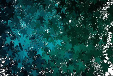 Koyu mavi, parlak yıldızlı yeşil vektör düzeni. Bulanık arkaplanda gradyanı olan yıldızlar. Astronomi web siteleri için desen.