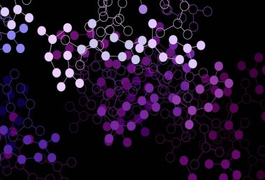 Koyu mor, pembe vektör arkaplan ve yapay zeka formları. Yapay zekanın bağlantı ve noktalarıyla soyut illüstrasyon. Poster ve teknoloji sembolü.