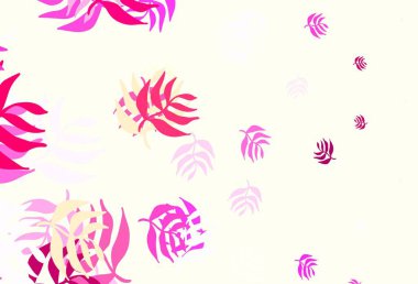 Açık pembe, yapraklı sarı vektör zarif desen. Yapraklı karalama tarzında yeni renkli çizimler. Duvar kağıdı tasarımınız için yeni bir doku.