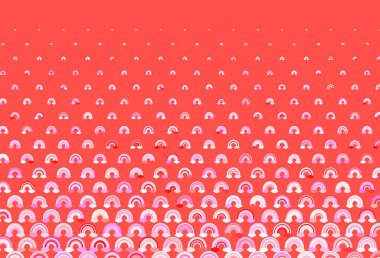 Gökkuşağı ve bulutlu açık pembe vektör dokusu. Gökkuşağı şekilli soyut aşk tarzında renkli bir tasarım. Boyama kitapları için basit tasarım.