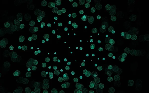 Koyu yeşil vektör karalama arkaplanı, çiçekler, güller. Karalama tarzında çiçekli renkli bir çizim. İşiniz için yeni tasarım.