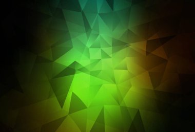 Koyu yeşil, kırmızı vektör düşük polimer arka plan. Üçgenli renkli soyut çizimler. Broşürünüz için yepyeni bir tasarım..