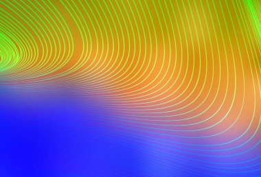 Açık mavi, kıvrımlı çizgileri olan sarı vektör şablonu. Basit eğri biçiminde parlak renkli bir illüstrasyon. İş tasarımınız için şablon.