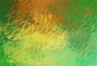 Açık yeşil, kaotik şekilli sarı vektör şablonu. Soyut tarzda rengarenk gradyan şekilleri olan bir resim. Bir cep telefonu için arka plan.