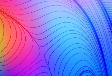 Açık mavi, kıvrık çizgileri olan kırmızı vektör deseni. Çağdaş gradyan soyut çizgileri olan çizimler. Tasarımınız için basit şablon.